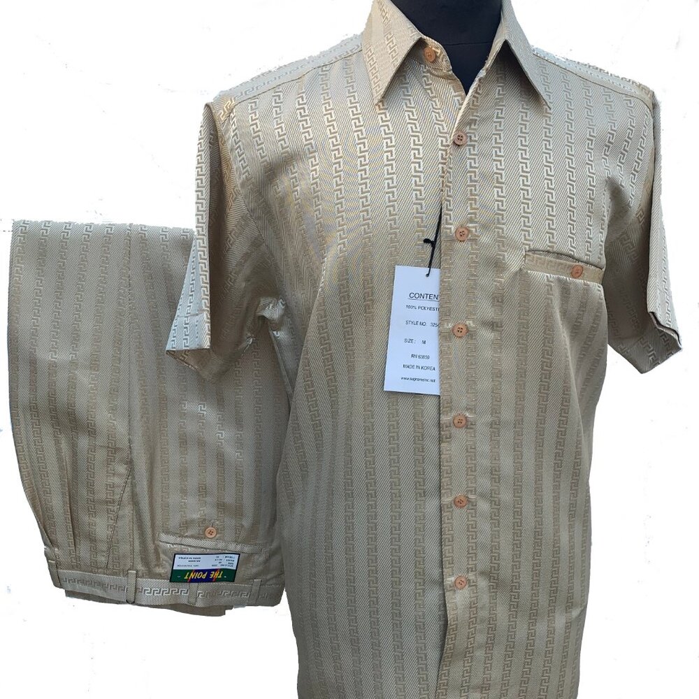 THE POINT 100% Polyester Two-Piece Casual Set Short Sleeve Shirt & Pant For Men